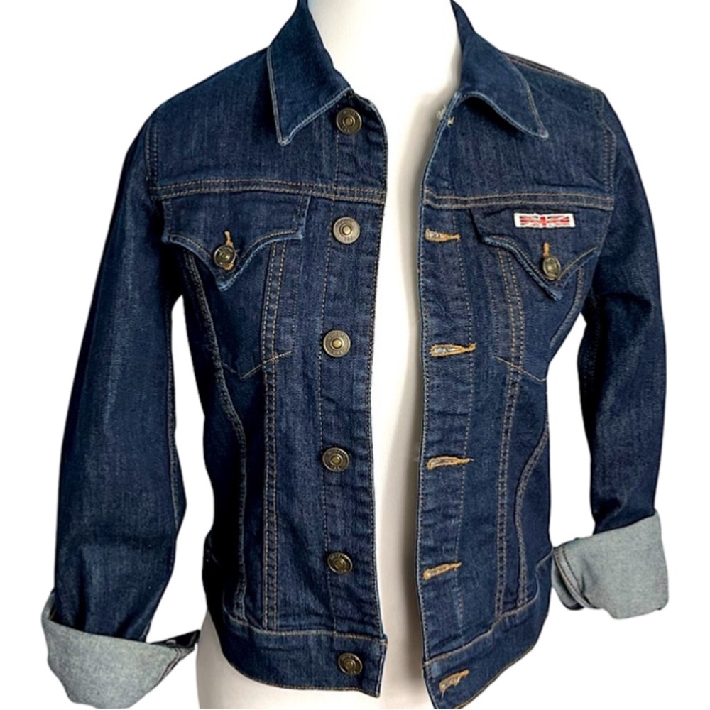 HUDSON JEANS Fitted Dark Denim Trucker Style Jean Jacket Women’s Size XS Chic